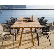 High quality wooden table and rope chairs outdoor webbing dining set for garden